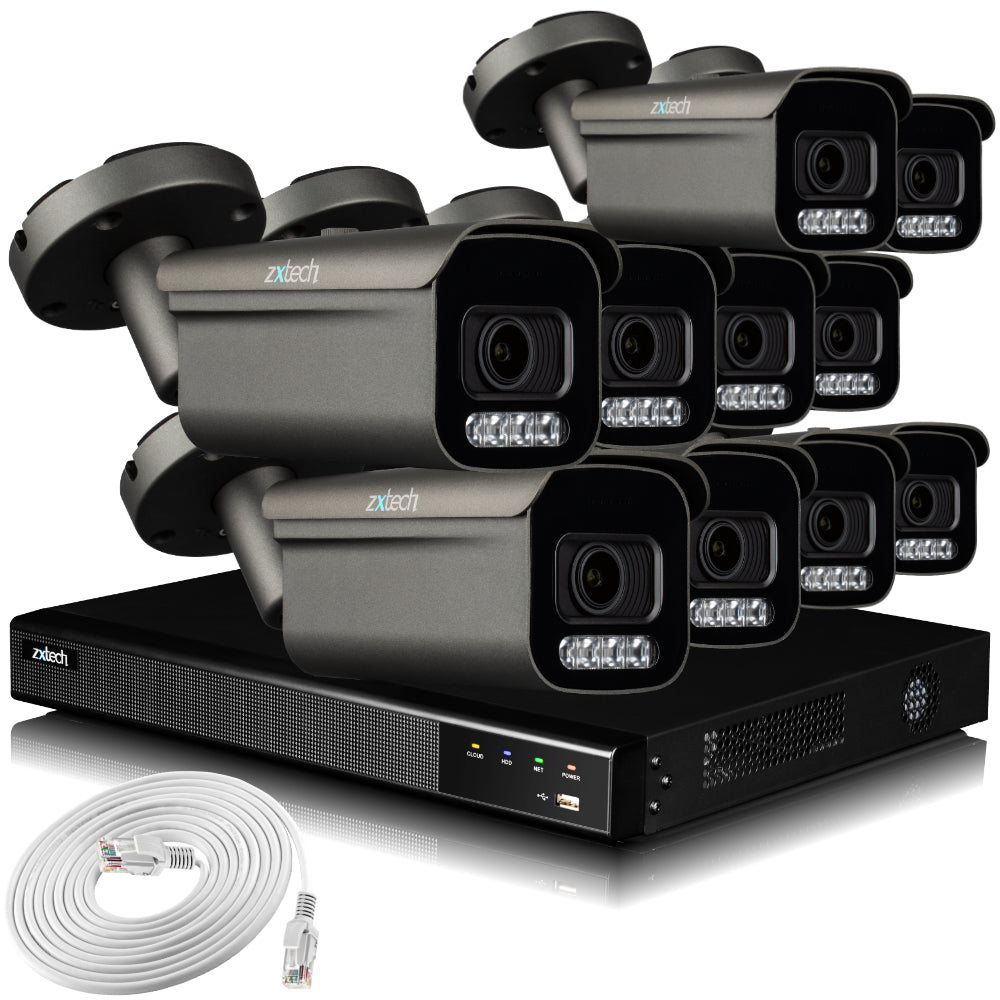 Zxtech 4K CCTV System - 10 x IP PoE Cameras Motorised Lens Face Detection Outdoor Sony Starvis Enhanced Night Vision  | RX10H16X