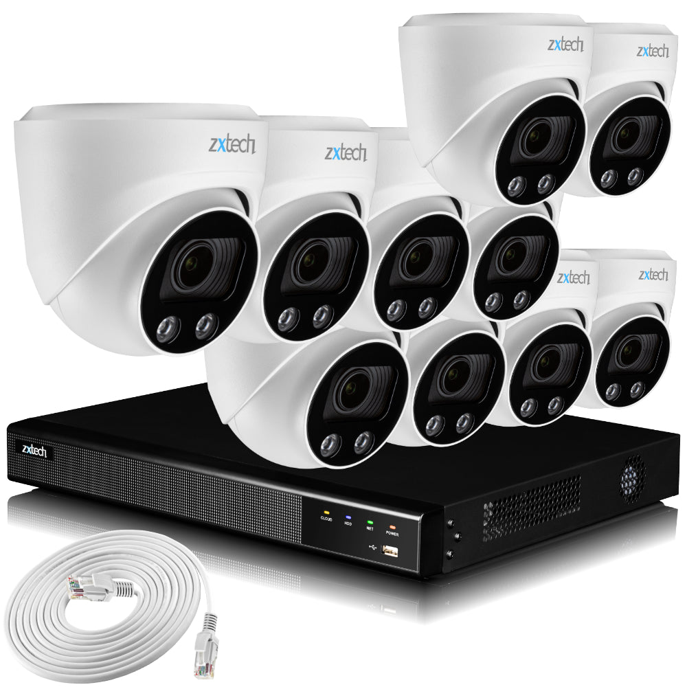 Zxtech 4K CCTV System - 10 x IP PoE Cameras Motorised Lens Face Detection Outdoor Sony Starvis  | RX10C16X