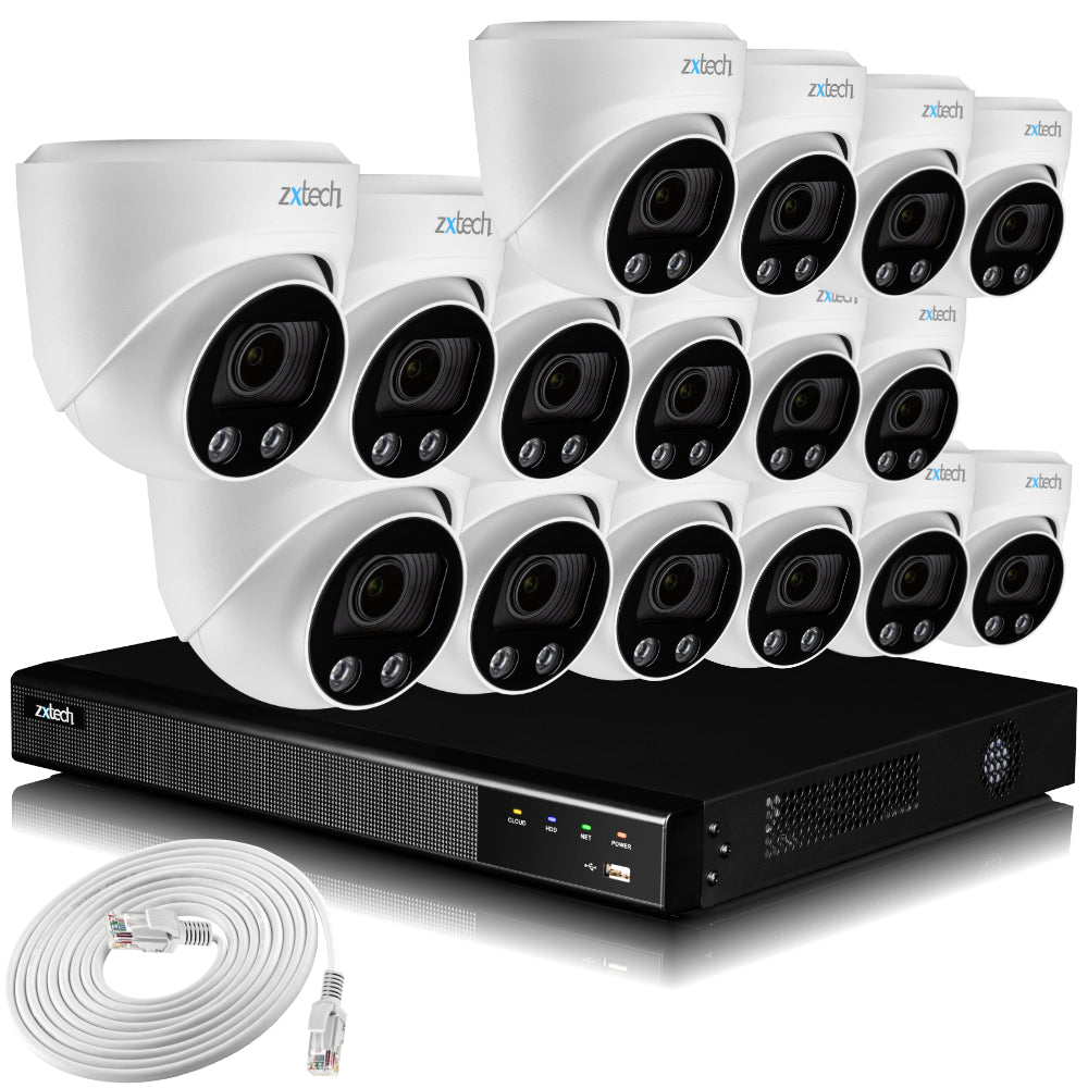 Zxtech 16x 5MP 8MP 60M IR Auto Zoom PoE Security Camera  NVR Face Recognition Kit RX16C16X