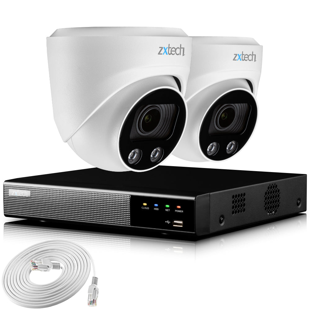 Zxtech 4K CCTV System - 2 x IP PoE Cameras Motorised Lens Face Detection Outdoor Sony Starvis  | RX2C4Z