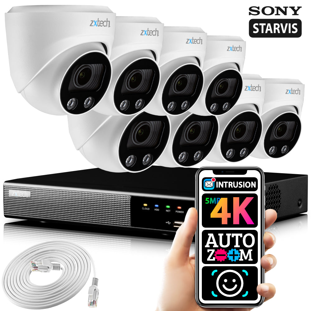 Zxtech 5MP 8MP 4K UHD Auto Zoom PoE IP CCTV Cameras NVR Face Recognition System RX8C9Y